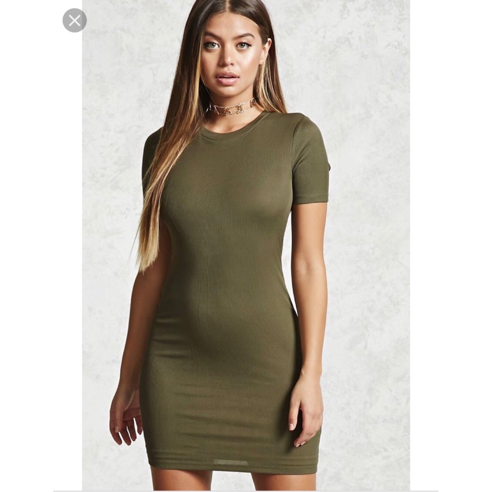Olive Green Forever 21 Ribbed Knit Dress